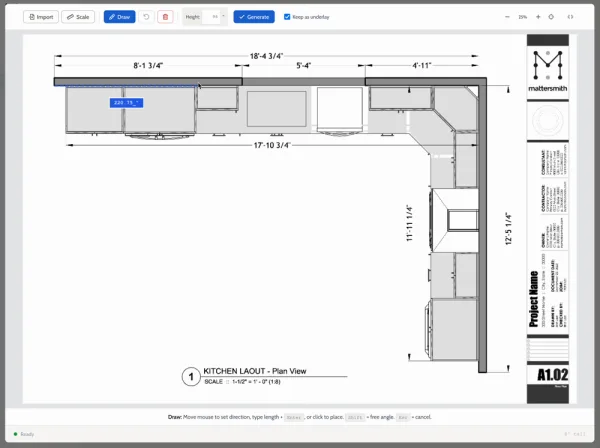 A floor plan being traced into walls in the Room Planner